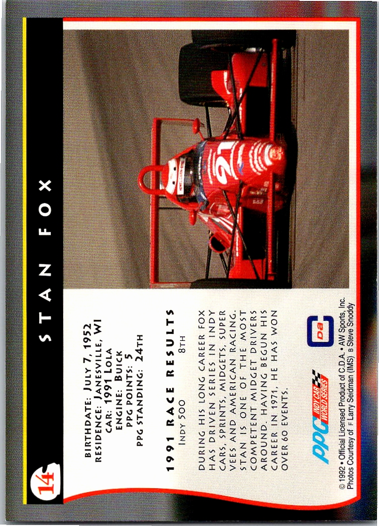 1992 All World PPG Indy Car World Series - Stan Fox #14 (RC) for